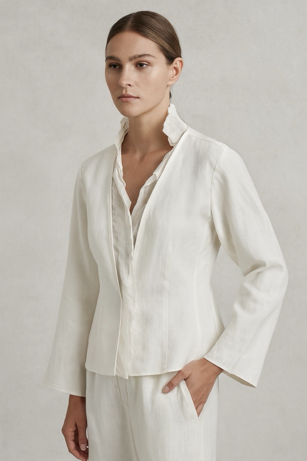 Annette Grtz Linen Cotton Blazer - 36 White Lagenlook Avant Garde Quiet Luxury